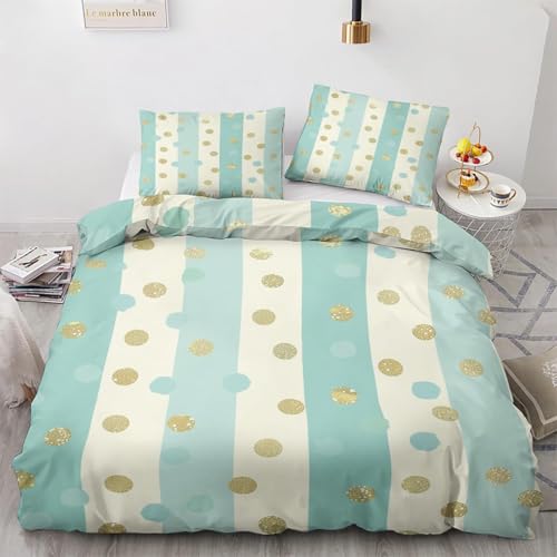 Bettwäsche 200x220 Geometrische Punkte Bettbezug 200x220 3 Teilig Blaue Streifen Bettwäsche-Sets 3D Muster Weiche Mikrofaser Bettbezüge mit 2 Kissenbezug 80x80 cm C7608