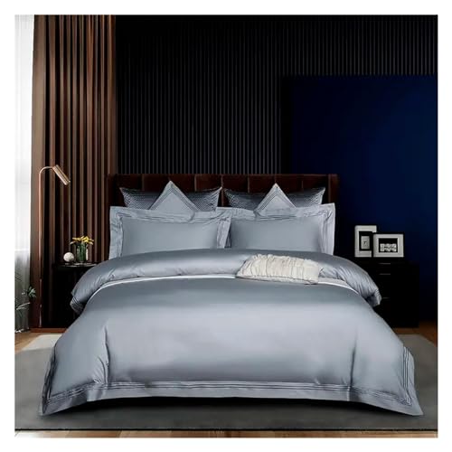 Bettbezug-Set, Luxuriöses Bettwäsche-Set aus ägyptischer Baumwolle in grüner Farbe, King-Size-Bett, gestreift, Bestickt, Bettbezug, Tagesdecke, Spannbetttuch, Kissenbezug(D,Queen Size 1.8M Bed 4pcs)