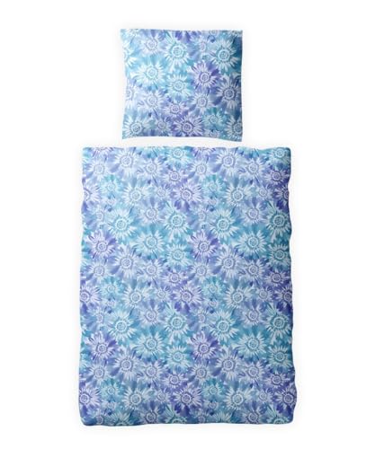 JACK Biber Bettwäsche 2 TLG. 135x200cm Blumen Mandala Blau Hellblau Weiß Reißverschluss