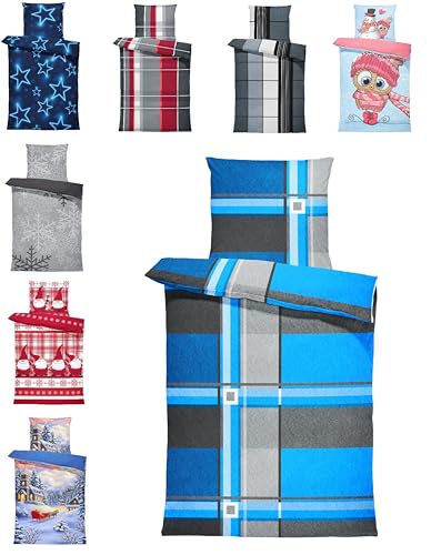 one-home Winter Bettwäsche Thermo Fleece Kuschelig Warme Bettbezüge Flauschig Warm Weich, Größe:2 teilig 155x220 cm, Farbe:Kariert blau türkis