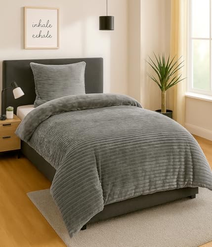 heimtexland Winter Bettwäsche Cord kuschelig weich warm Cashmere Touch Wende Bettbezug Set 80x80 I 135x200 Super Soft temperaturausgleichend atmungsaktiv Oeko-TEX Teddy Plüsch Kord Typ768 Anthrazit