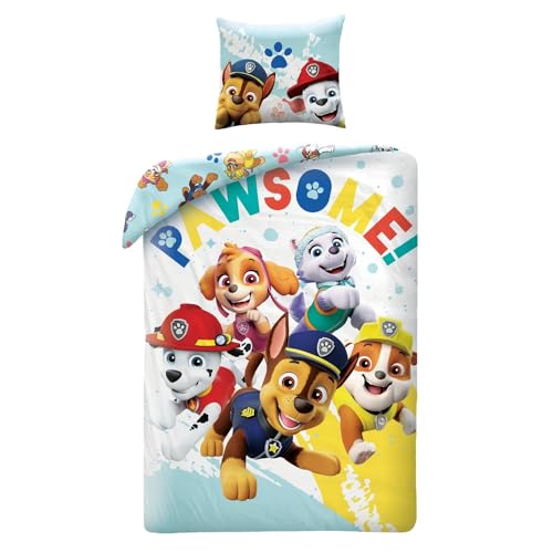 Halantex Paw Patrol Pawsome Bettwäsche Set 140x200 + 70x90 cm 100% Baumwolle Bio Zertifiziert PAW-655BL