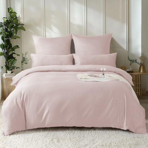 SOULFUL Bettwäsche 135x200 Baumwolle Satin,100% Langstapelige Baumwolle Seidig Luxus Bettwäsche-Set mit Reißverschluss, Oeko-Tex Zertifiziert,1 Bettbezug 135x200 & 1 Kissenbezug 80x80,Altrosa