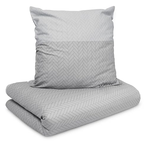 s.Oliver Bettwäsche 135x200 cm - 100% Baumwolle, anschmiegsam & weich, Reißverschluss, Satinbettwäsche grau