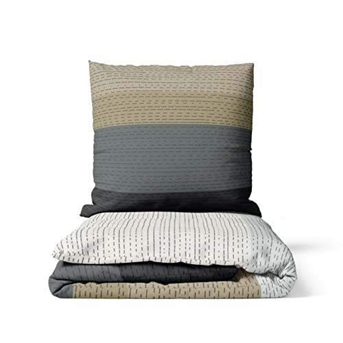 LARAWELL Bettwäsche 135x200 Baumwolle Ganzjahres Bettwäsche-Sets beige grau Premium