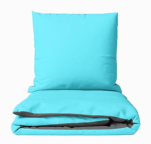 Leonado Vicenti Bettwäsche Mikrofaser 135x200 cm Deckenbezug 80x80 cm Kissenbezug Einfarbig Uni Petrol Silber Wendebettwäsche weich und pflegeleicht mit Reissverschluss