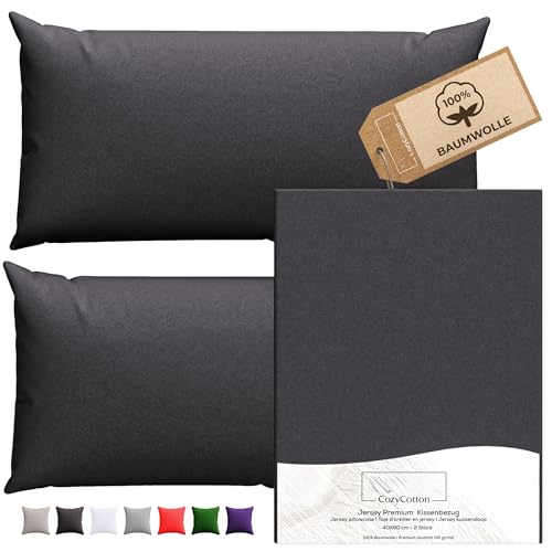 CozyCotton Kissenbezug 40x80 Anthrazit. 2 kopfkissenbezüge 100% Baumwolle. Jersey bettwäsche. Kissenhülle für Kissen 40x80cm mit reißverschluss. Seitenschläferkissen. Zertifiziert Oeko-Tex 100