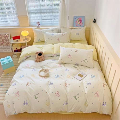 ZBOOM Bettwäsche 135x200cm Bunt Schleifen Polka Dot Bettwäsche Set 2 Teilig Gelb Wendebettwäsche Microfaser Mädchen Bettbezug mit Reißverschluss und Kissenbezug 80x80cm