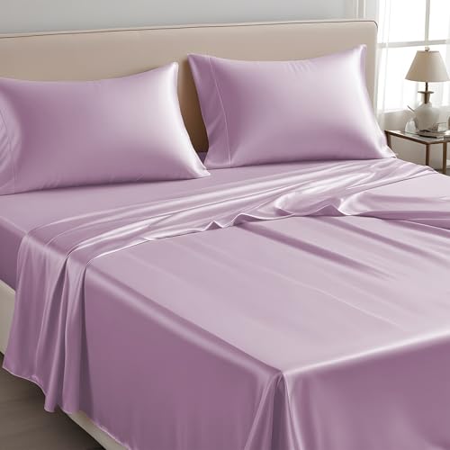 LINENWALAS Nur Bettlaken für Doppelbett, 100 % Tencel, weiche Seide, kühlendes Oberlaken, Lyocell-Bettwäsche, perfekt für Haar und Haut, 230 x 275 cm (Flieder, Doppelbett)