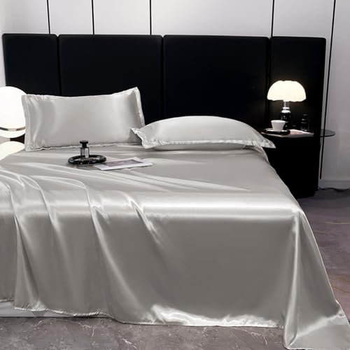 JIANINGHOME Satin Bettwäsche,180x230cm,Hel lgrau,Satin-Bettwäsche, luxuriös, weich, seidig, ähnlich wie Seide