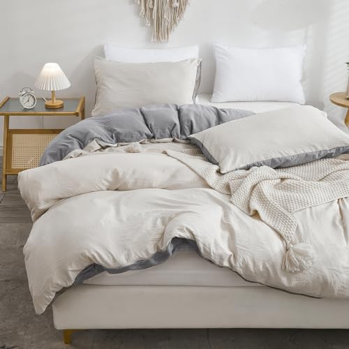 Freyamy Wendbar Bettwäsche 135x200cm 2teilig Beige Grau Unifarben Uni Wendebettwäsche Gewaschene Microfaser Weiche Bettwaren-Sets Elegant Bettbezug mit Reißverschluss und Kissenbezug 80x80cm Freyamy Wendbar Bettwäsche 135x200cm 2teilig Beige Grau Unifarben Uni Wendebettwäsche Gewaschene Microfaser Weiche Bettwaren-Sets Elegant Bettbezug mit Reißverschluss und Kissenbezug 80x80cm
