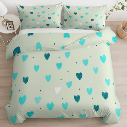 Bettbezug Liebesmuster Punkte, Bettwäsche Set 135 x 200 cm - Sanft Mikrofaser Bettbezug für Jungen Mädchen Kinder Schlafzimmer Dekor Minimalismus Bettwäsche Set mit 1 Kissenbezügen