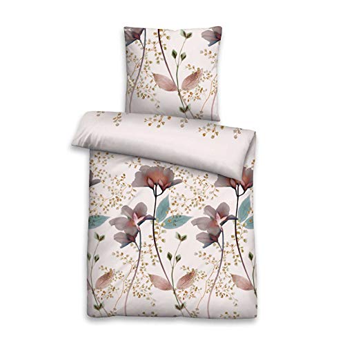 biberna 0646086 Bettwäsche Garnitur mit Kopfkissenbezug Mako-Baumwoll-Satin 1x 135x200 cm + 1x 80x80 cm natur