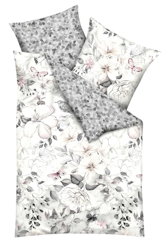 JACK by Kaeppel Fein Biber Wende Bettwäsche 2 TLG. 135x200cm Green Garden Silber Grau Rosé Creme