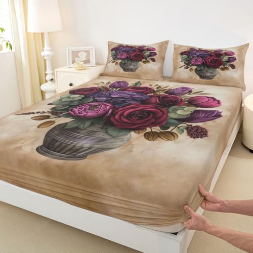 Vintage Floral Einbaublech L Größe Landhaus Vase Blumen Landleben Dekoration Bettdeckung 2pcs Boho Blumen Rustik Stil Bettwäsche Set für Erwachsene