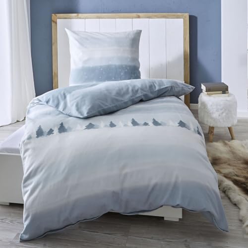 Kaeppel Feinbiber Bettwäsche Let it Snow in 135x200 + 80x80 cm Design 62941 taubenblau grau weiß Winterlandschaft