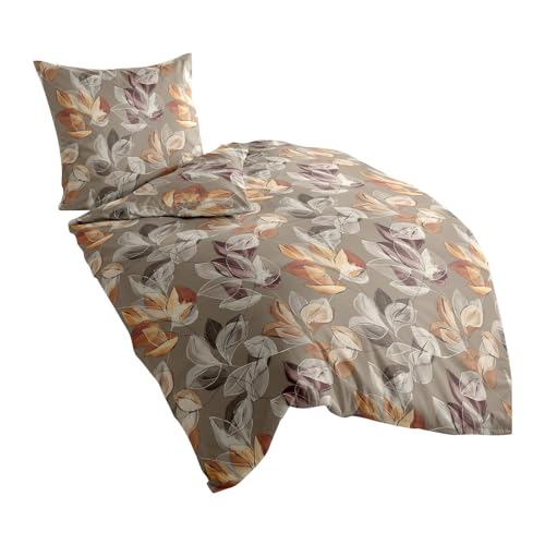 Traumschlaf kuschelig weiche Biber Bettwäsche Gent Gold aus 100% Baumwolle mit Reißverschluss 155x220 cm + 80x80 cm