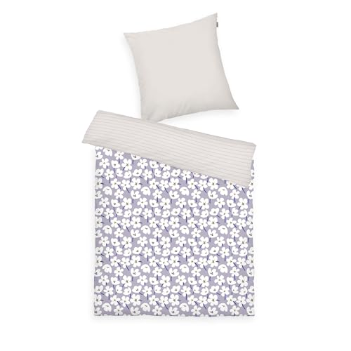 TOM TAILOR Renforcé-Bettwäsche, 70x90 + 140x200 cm, 100% Baumwolle/Renforcé, mit Wendemotiv und farbigem Reißverschluss, FRESH FLOWERS Lila, Weiß (Soft Lilac & Off White)