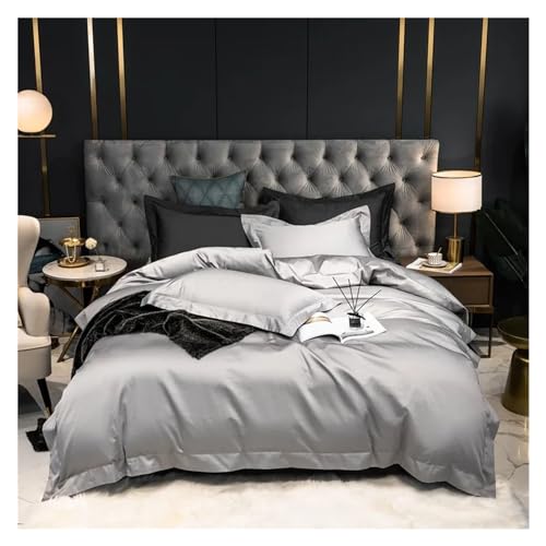 Bett, Bettwäsche-Set aus ägyptischer Baumwolle, 1000 TC, einfarbig, Grau, Queen/King, 4-teilig, weich, pflegeleicht