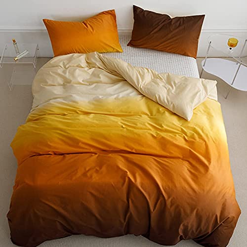 Lanqinglv Bettwäsche 135x200cm Gelb Orange Farbverlauf Wende Bettwäsche Set aus Mikrofaser,Sonnenuntergan g Stil Bettbezug und 1 Kissenbezug mit Reißverschluss