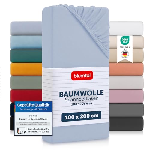 Blumtal Premium - super weiche Bettwäsche aus Baumwolle Jersey - hellblau, 100/105 x 190/200 x 30 cm