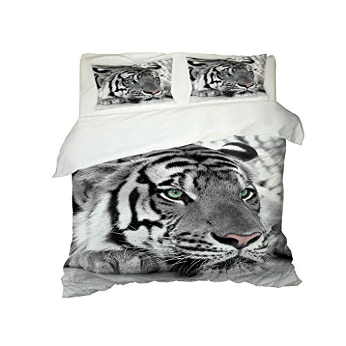 GSKOQD Kinder Winter Bettwäsche 135X200Cm 100% Mikrofaser 3D Schwarz Und Weiß Tier Tiger Muster Bettbezug Set, 3 Teilig Weiche Flauschige Bettbezüge Mit Reißverschluss Und 2 Kissenbezug 80X80Cm