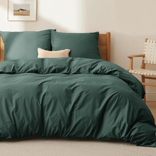 BEDSURE Bettwäsche 220x240 Baumwolle Dunkelgrün   Bettwäsche Sets 240 x 220 Bettbezug 3teilig 2 Kissenbezüge 80x80, Oeko TEX Bedding Grün Reißverschluss