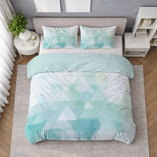 Geometrisch Bettwäsche Set 140 x 200 cm, Hochwertiges Mikrofaser Luxus Bettbezug mit Kissenbezug, Pflegeleicht Atmungsaktiv kuschelig Bettwäsche-Set (Türkise Dreiecke Modern Klar Muster)