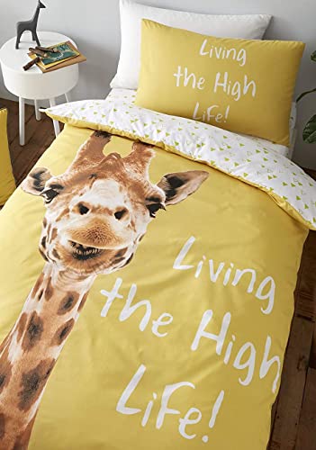 Catherine Lansfield Pflegeleichtes Bettwäsche-Set für Einzelbett, Giraffe, Gelb Catherine Lansfield Pflegeleichtes Bettwäsche-Set für Einzelbett, Giraffe, Gelb