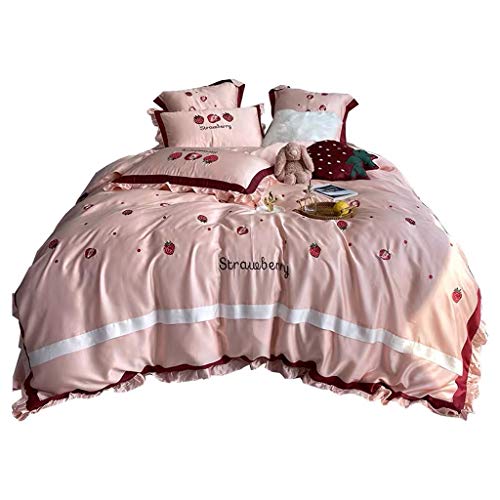 SCWZZWSY Eisseiden-Bettwäsche, Sommer-Bettwäsche, 4-teilig, King-Size-Bett-Set, Nachahmung von Seide, Stickerei, Bettdecke, Komfort-Bettlaken, Kissen (1,8 m)