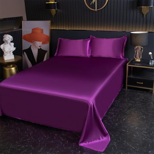 JIANINGHOME Satin-Bettlaken,180x230cm ,Lila -2,Satin-Bettwäsche, luxuriös, weich, seidig, ähnlich wie Seide