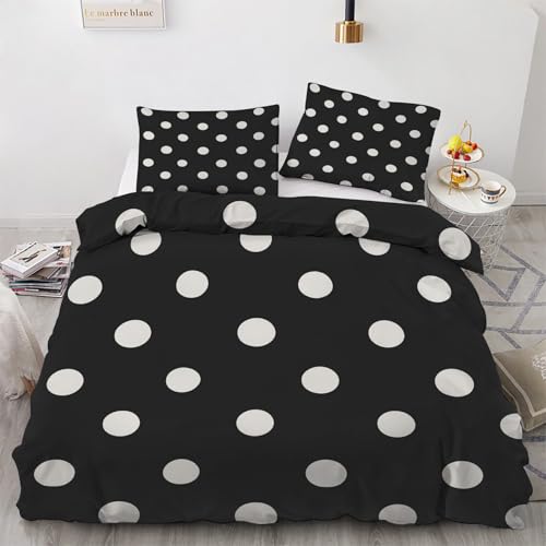 Generisch Tupfen Bettwäsche 135x200 2teilig, Schwarz Weiß Punkte Bettwäsche-Set 135x200 cm, Mikrofaser 1 Wende Bettbezüge 135x200 mit 1 Kissenbezug 80x80cm und Reißverschluss, Weich & Bügelfrei