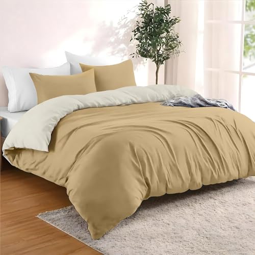 Dreamzie - Bettwäsche Set 200x200 cm mit 2 Kissenbezügen 50x70 cm Beige/Sand - 1 Bettbezug 200x200 aus 100% Mikrofaser - Zertifiziert ohne Chemikalien (Oeko TEX)