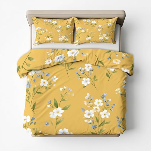 Bettwäsche 200x200 Blumen Bettbezug 200x200 3 Teilig Landhausstil Bettwäsche-Sets 3D Muster Weiche Mikrofaser Bettbezüge mit 2 Kissenbezug 80x80 cm D4286