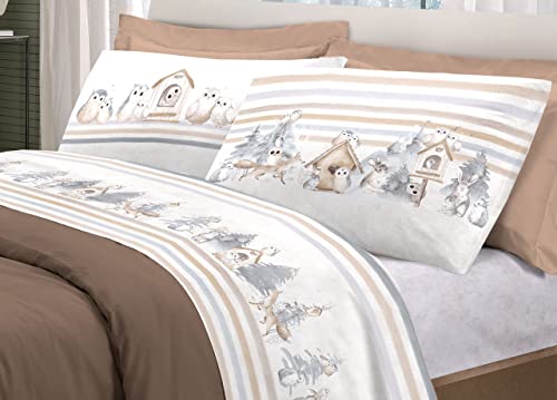 BIANCHERIAWEB Pensieri Delicati Bettwäsche-Set aus 100 % Baumwolle, Eulen-Design