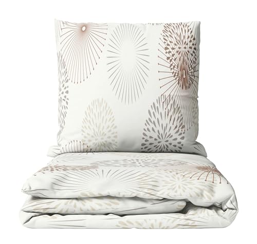 Leonado Vicenti Fleece Bettwäsche Set 135x200 cm Kreise Weiß Grau Beige 4 teilig Warm Reißverschluss Winterbettwäsche Flauschig