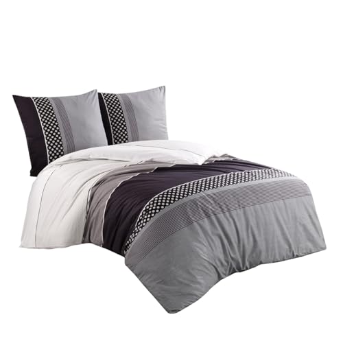 Class Home Collection Bettwäsche 200x220 – Bettwäsche-Sets mit Bettbezug 200 x 220 und Kissenbezug 80x80 – Bettwäsche 200x220 Baumwolle – Bettwäsche Bettbezug mit Reißverschluss Eifel Grau