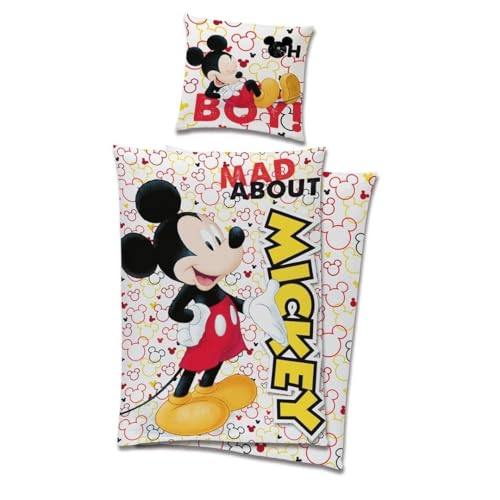 My sweety pop Bettwäsche – 2-teilig – Kinder – Bettbezug – 140 x 200 cm – Kissenbezug – 65 x 65 cm – 100 % Baumwolle – Mickey Mouse – Weiß, carb01