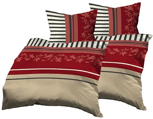Gerald Wittmann 4teilig Bettwäsche-Set 2X 140x200 cm + 2X 70x90 cm, Baumwolle, Ornamenten Rot Braun Beige