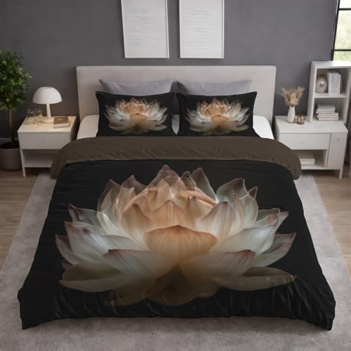 Generisch Bettwäsche 200x200 3teilig - Mikrofaser Bettbezug 200x200 cm mit 2 Kissenbezug 80x80 cm, Wendebettwäsche, ultraweich und hautfreundlich, Beige, Elegant Blumenmuster