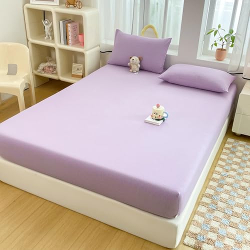 Spannbetttuch, extra tief, 150 x 200 cm, vollelastisch, violett, 25 cm tief, weich und perfekt für tiefe Matratzen, luxuriöse Bettwäsche unverzichtbar