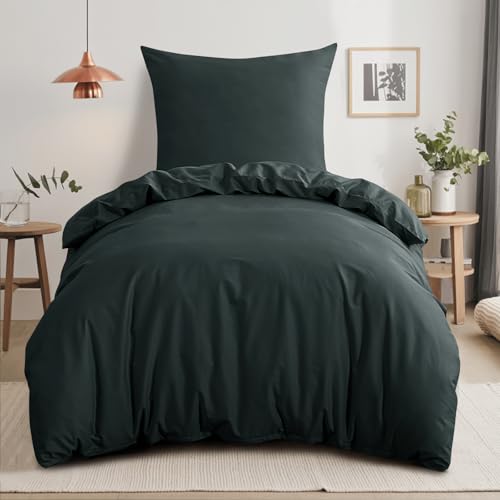RUIKASI Bettwäsche 140x200 Baumwolle Grau - Baumwolle Bettwäsche-Sets 140x200cm 2teilig mit Reißverschluss, Baumwollbettwäsche Set Anthrazit Cotton, weich und atmungsaktiv