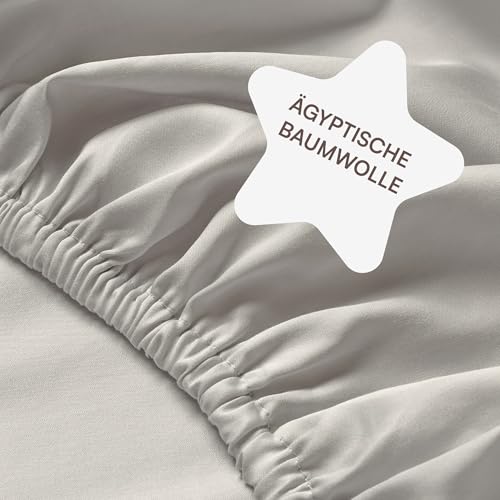 Amqua Spannbettlaken 140x200cm Baumwolle Beige/Sand | Spannbettlaken hohe Matratze (bis 30cm)| ägyptische Baumwolle Bettlaken 140x200 | Spannbettlaken Baumwolle 140x200cm | Mako Satin Spannbettlaken