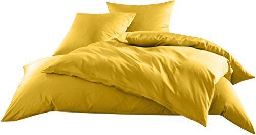 Mako Satin Baumwollsatin Bettwäsche Uni einfarbig zum Kombinieren (Bettbezug 200 x 220, Gelb)