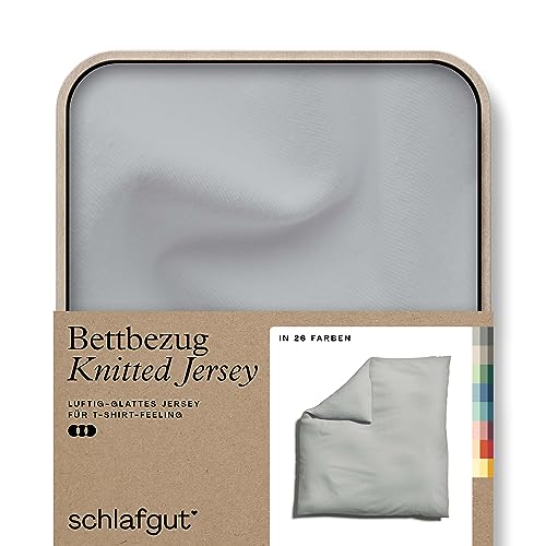 schlafgut Knitted Jersey Bettwäsche 135x200cm Bettdecke Bezug einzeln, Multicolor Uni, weich faltenfrei mit Elasthan (Grey Light, 240x220)