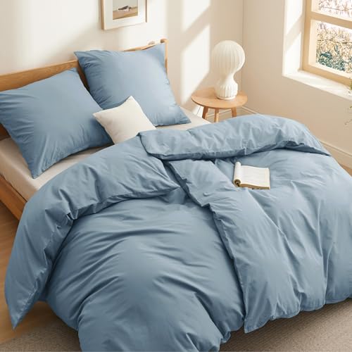 BEDSURE Bettwäsche 135x200 Baumwolle 4teilig - Bettwäsche-Sets Graublau Bettbezug 2er Set mit 2 Kissenbezüge 80x80 cm, Oeko-TEX Bedding Blau mit Reißverschluss