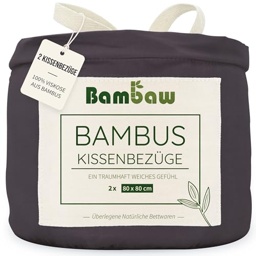 80x80 Kopfkissen Set Anthrazit | Grosser Kissenbezug Allergiker 80x80 cm | Bambus Kissenbezug | Kühlende Kissenbezüge | Sommer und Winter Bettwäsche Weich | Anti Milben Bettwäsche | Bambaw