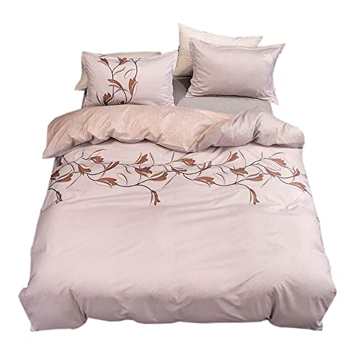 PAEOYC Bettbezug-Set Blume Digitaldruck Bettwäsche Set mit Bettbezug Kissenbezug 2/3 Teilig Bettbezug Lila Braun Beige Bettwäsche mit Reißverschluss Tröster Sets Kinder Jungen(Braun3,135x200cm)