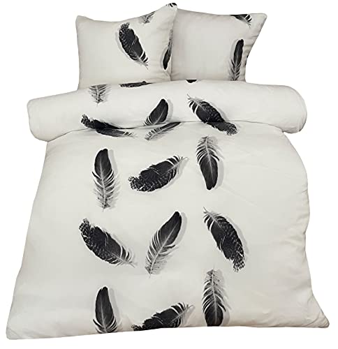 Leonado Vicenti - Winter Bettwäsche Flausch Feder Schwarz Weiß Fleece warm gestreift modern Schlafzimmer Garnitur Set Bezug Decke, 2teilig, 155x220 cm
