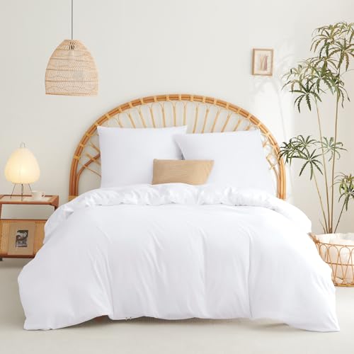 WAVVE Bettwäsche 155x220 3 teilig Weiß - Bettbezug 155 x 220 Set mit 2 Kissenbezüge 80x80 cm, Bettwäsche-Sets 155x220cm aus Mikrofaser mit Reißverschluss Weich und Bügelfrei, Weiss